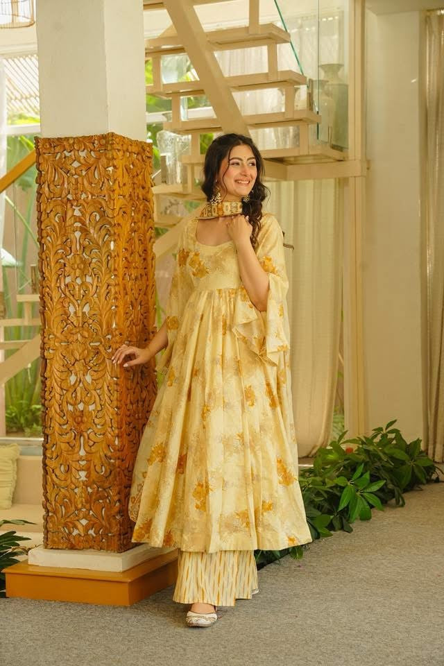Akruti Pastel Cotton Anarkali Suit Set