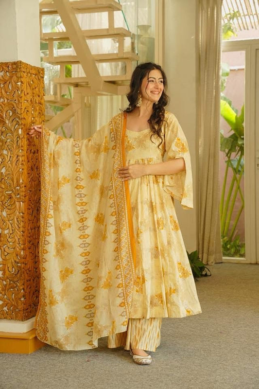 Akruti Pastel Cotton Anarkali Suit Set