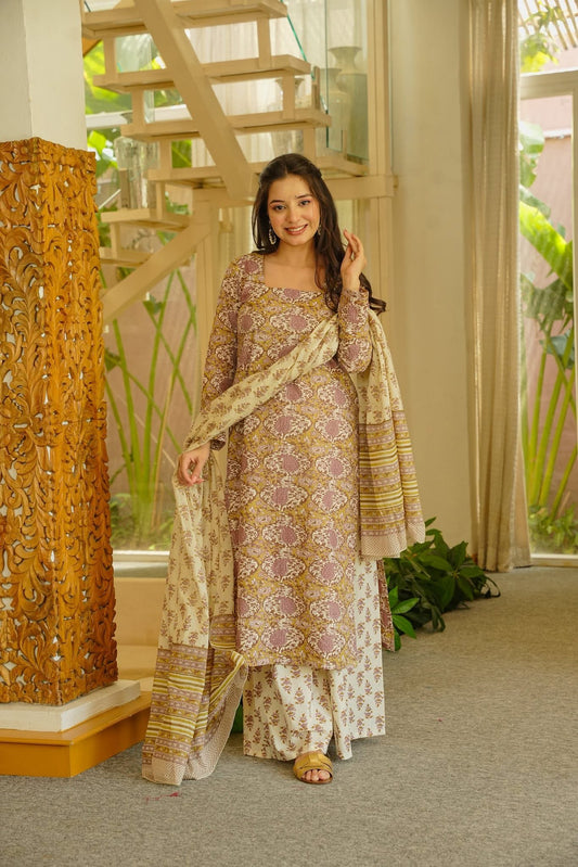 Ekavira Floral Cotton Straight Kurta Set