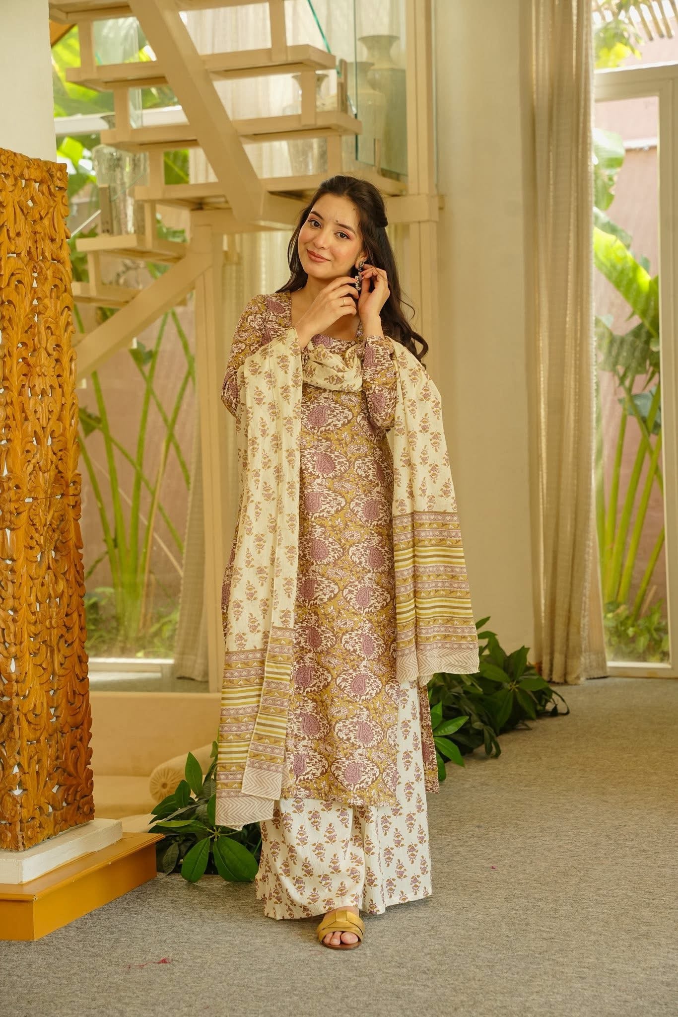 Ekavira Floral Cotton Straight Kurta Set