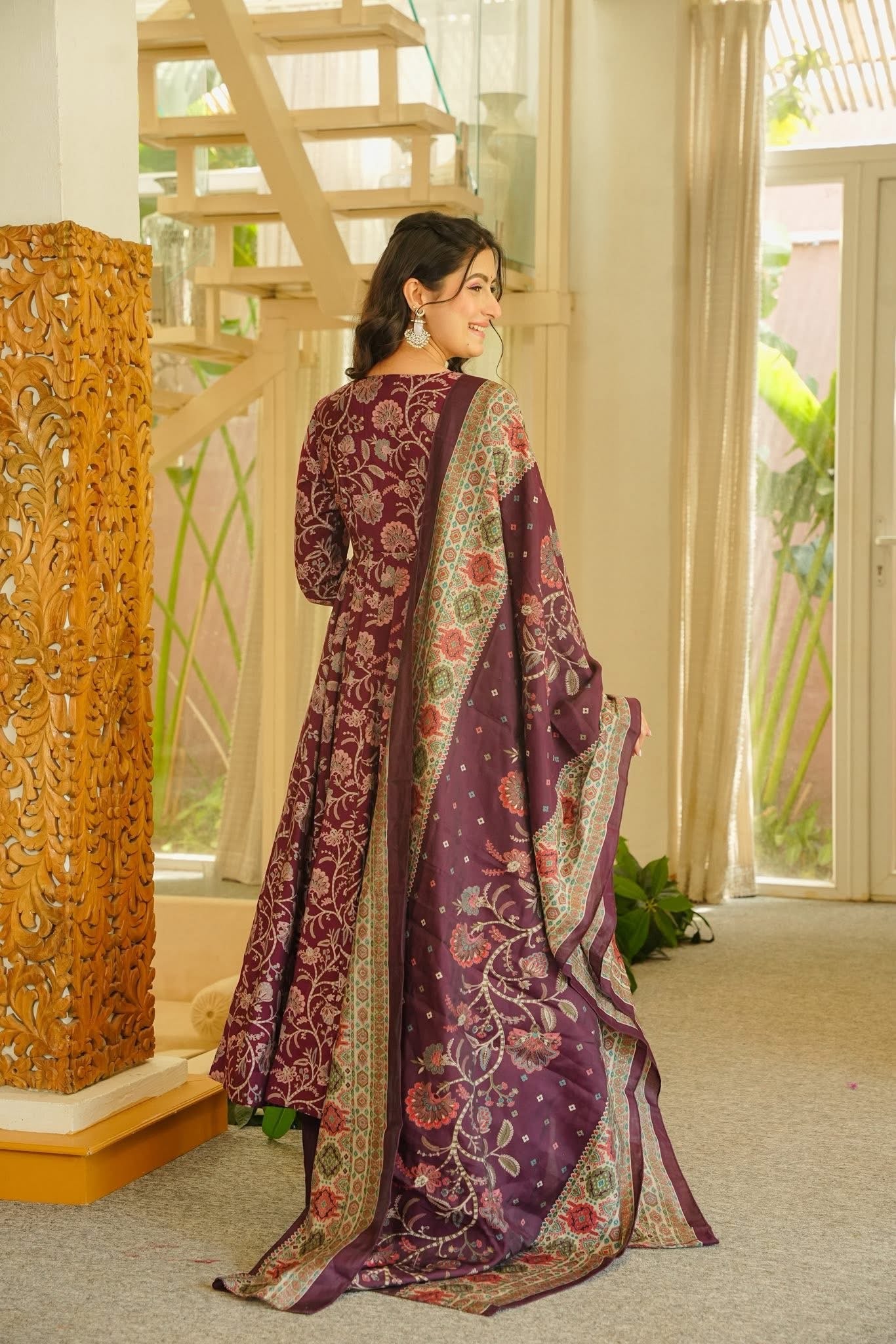 Jagruti Maroon Cotton Anarkali Suit Set