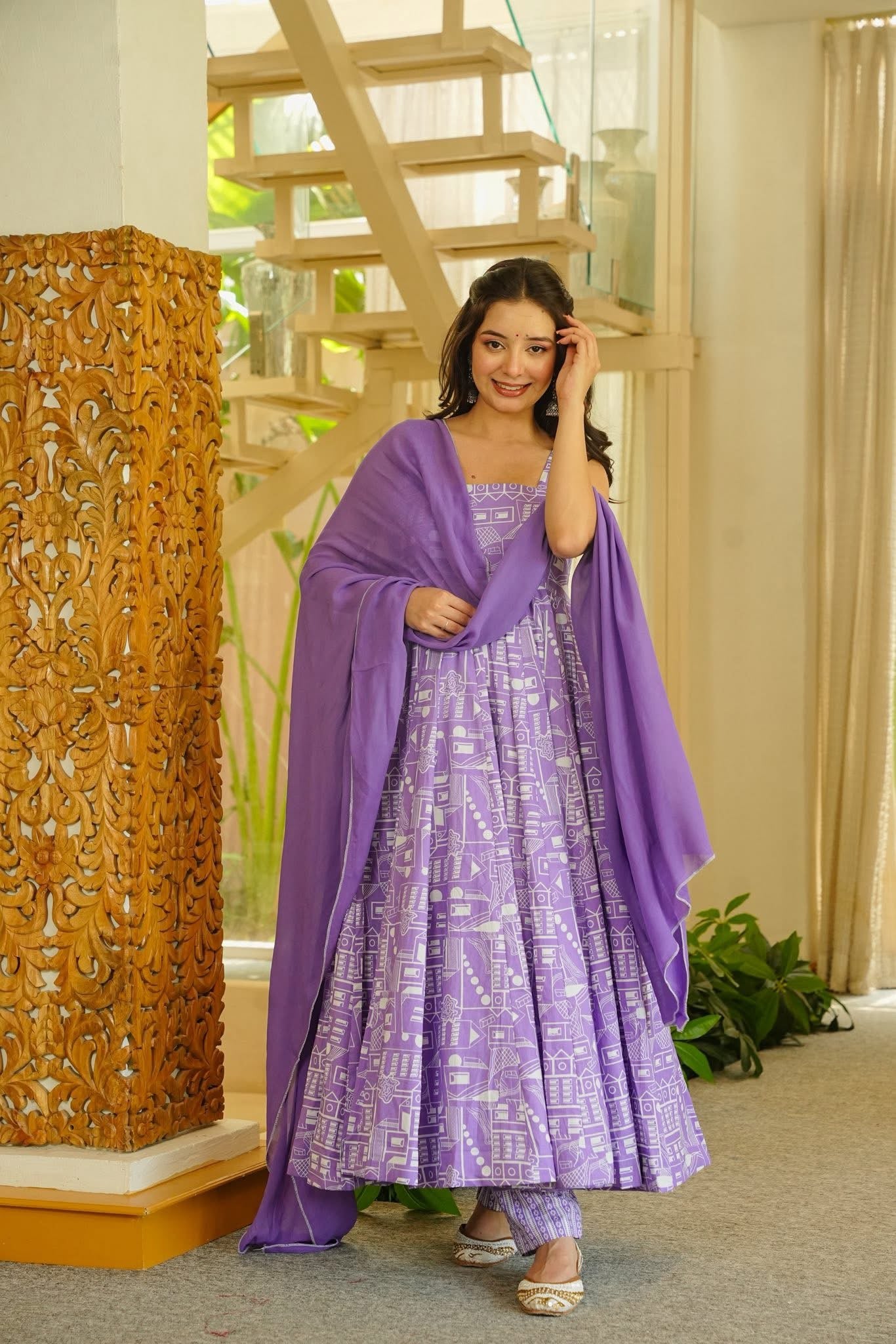 Jasmika Lavender Cotton Anarkali Suit Set