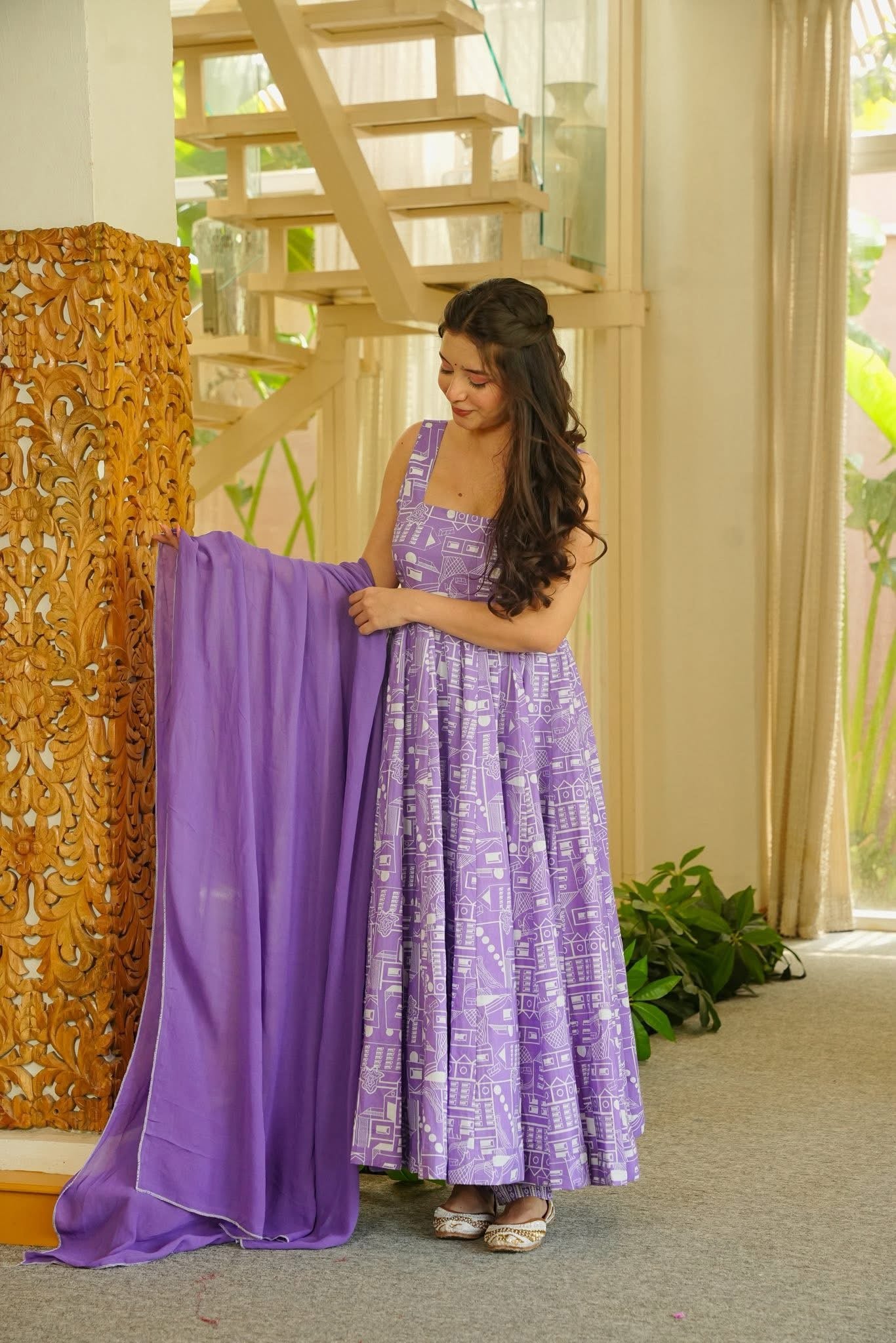 Jasmika Lavender Cotton Anarkali Suit Set