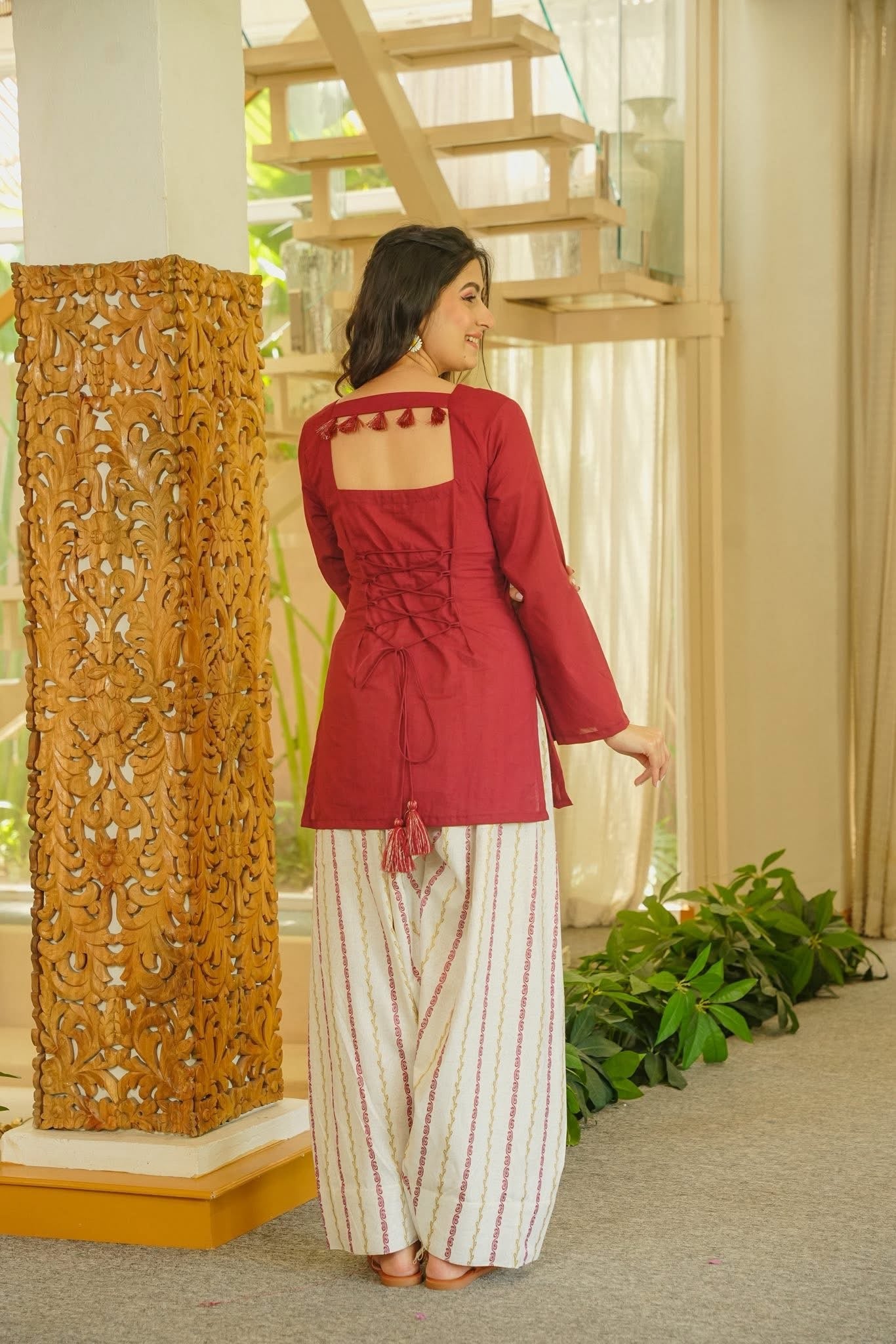 Nighara Marroon Cotton Farshi Salwar Set