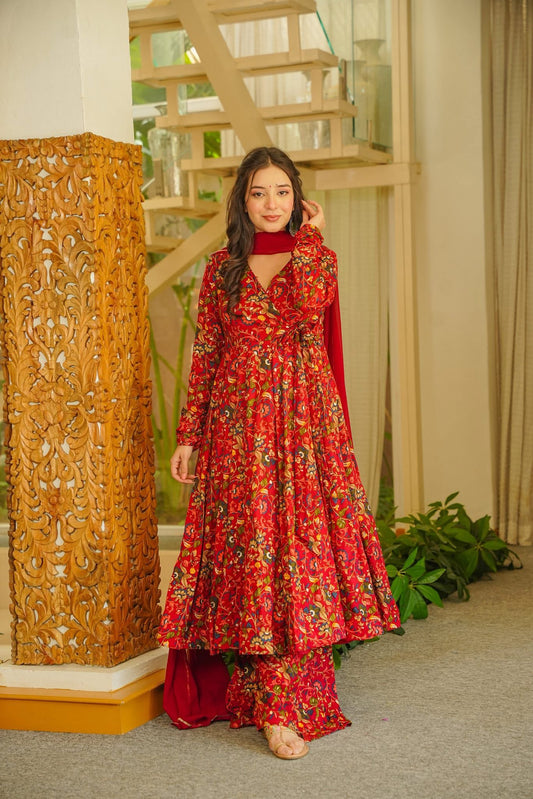 Rithmika Red Angrakha Anarkali Suit Set