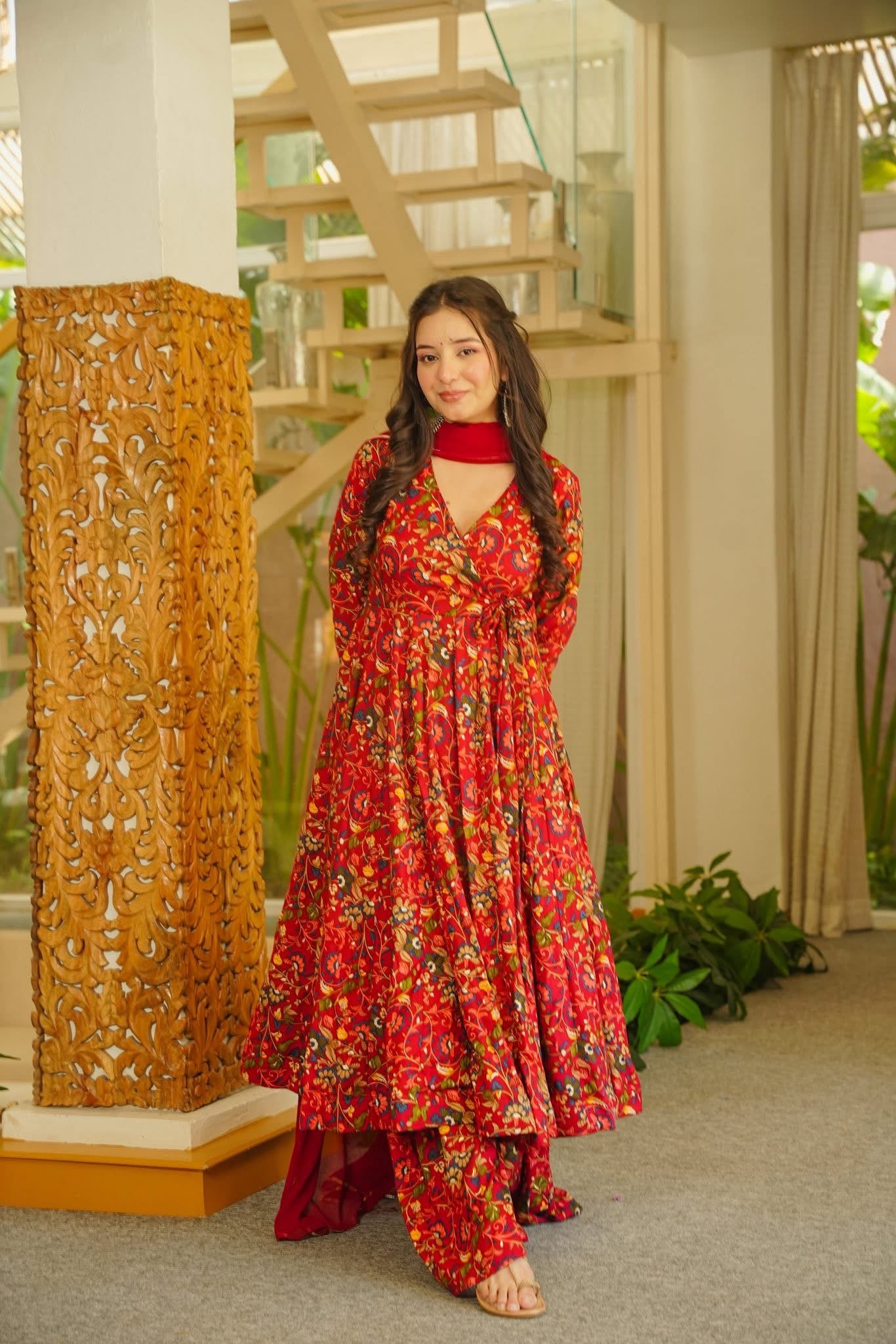 Rithmika Red Angrakha Anarkali Suit Set