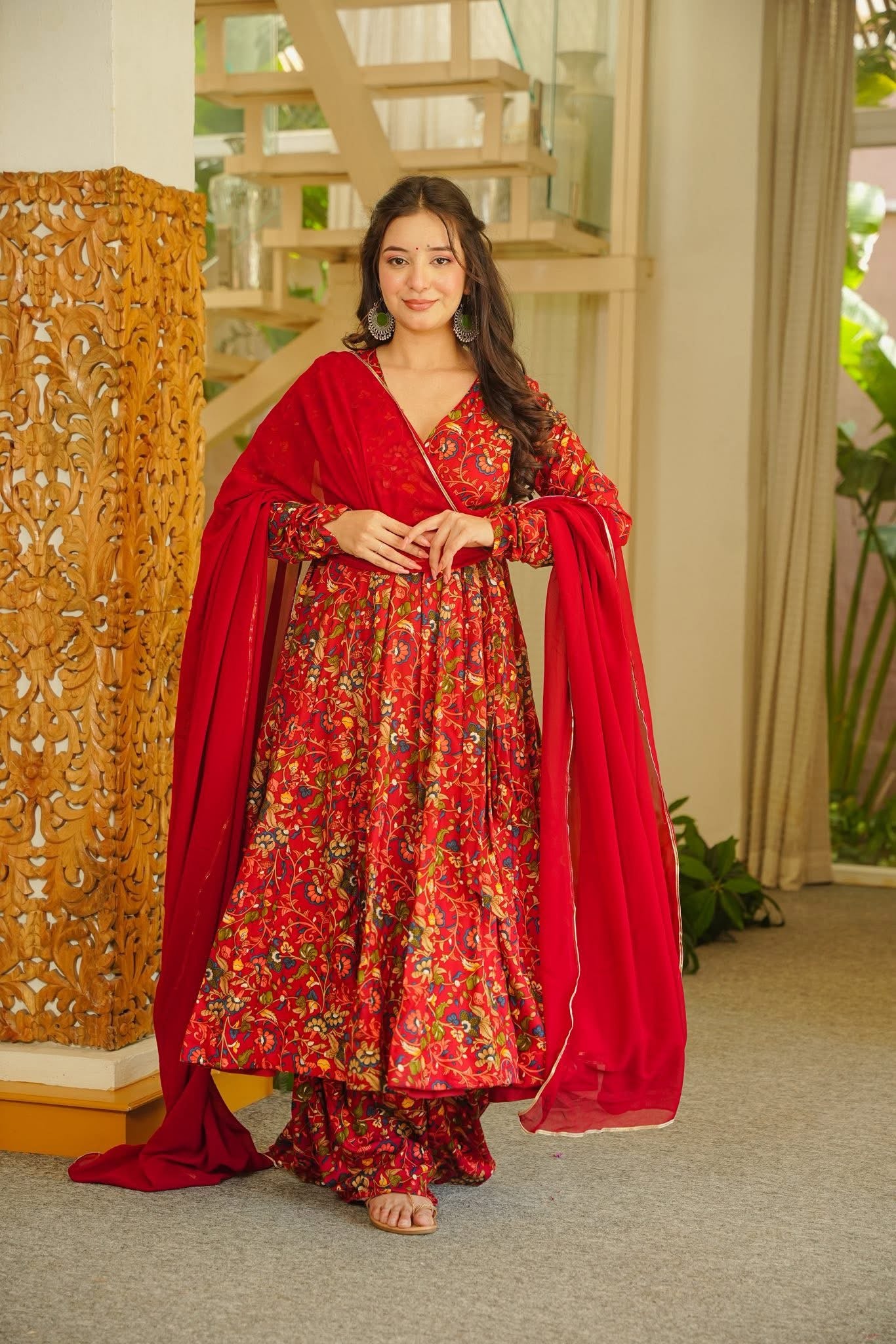 Rithmika Red Angrakha Anarkali Suit Set