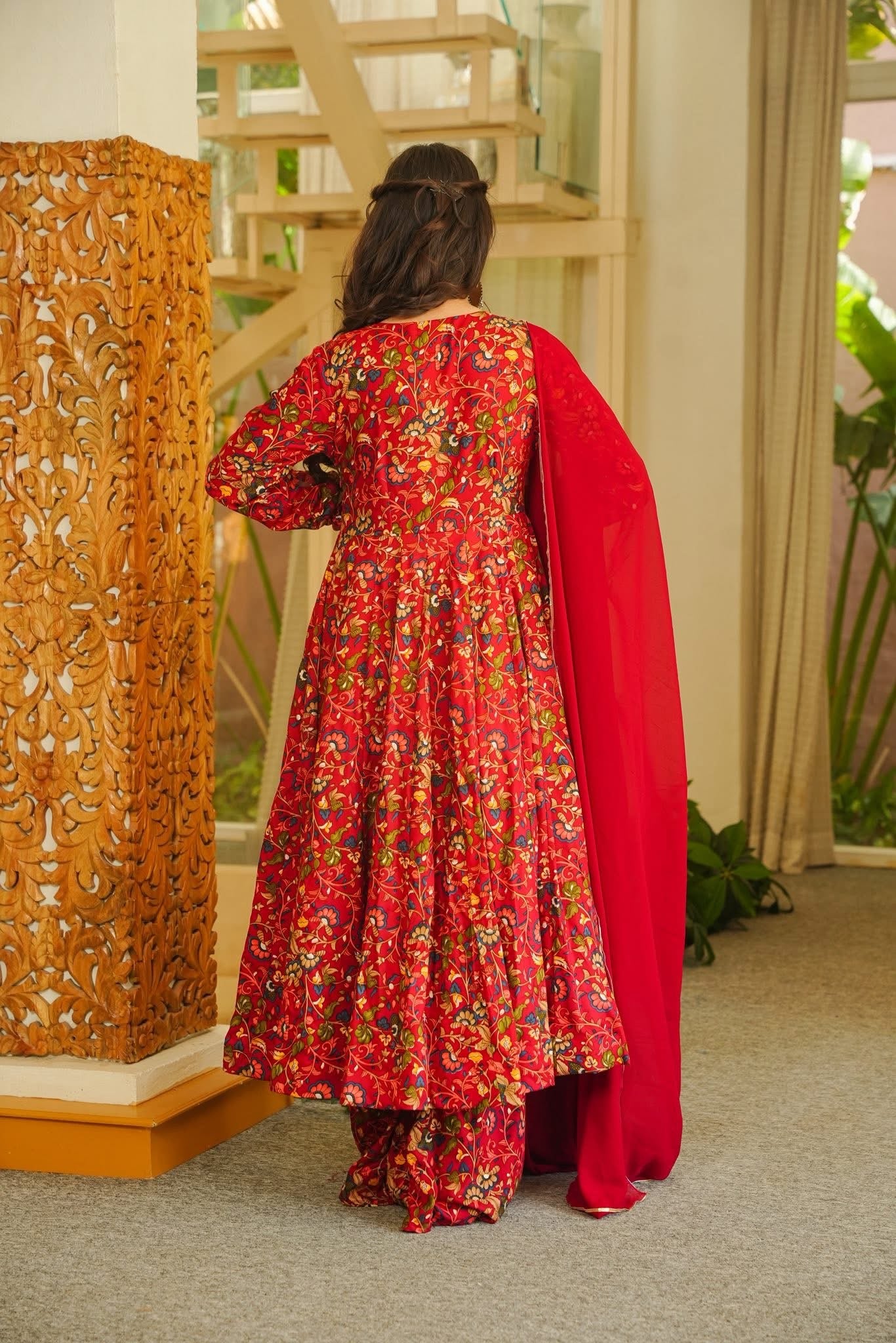 Rithmika Red Angrakha Anarkali Suit Set