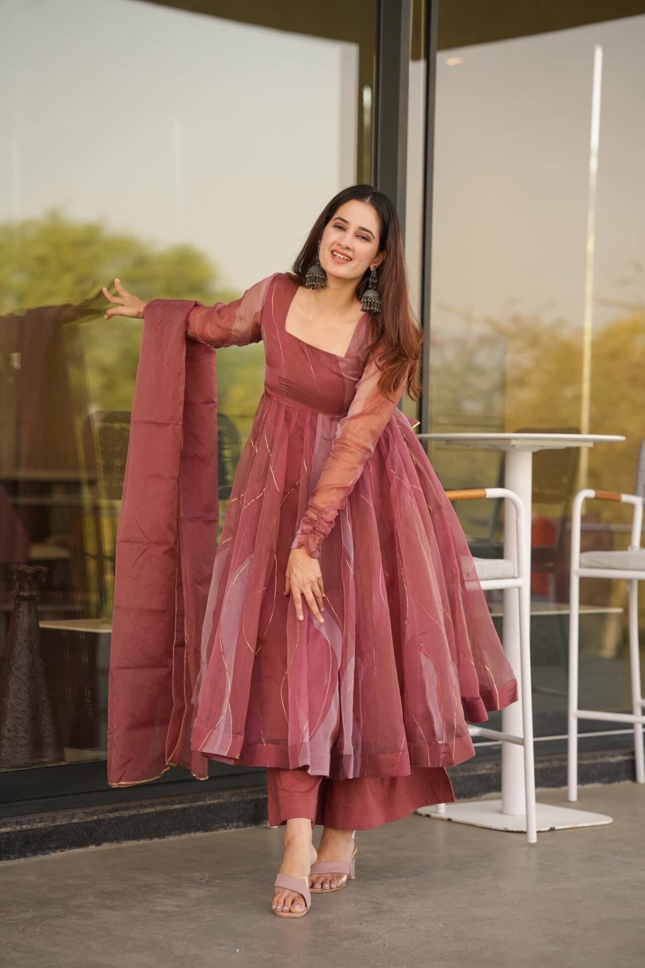 salmon organza suit set