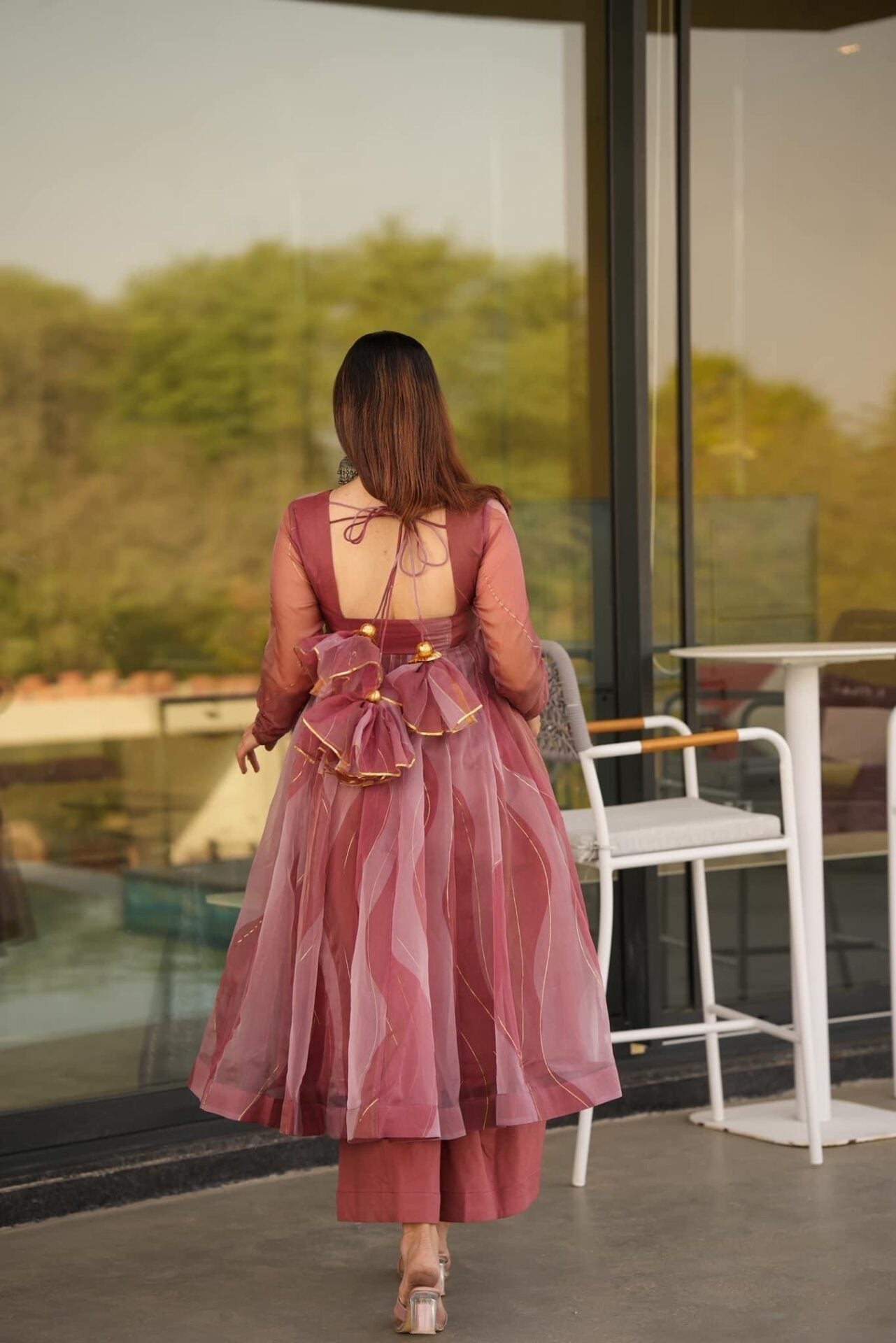 salmon organza suit set