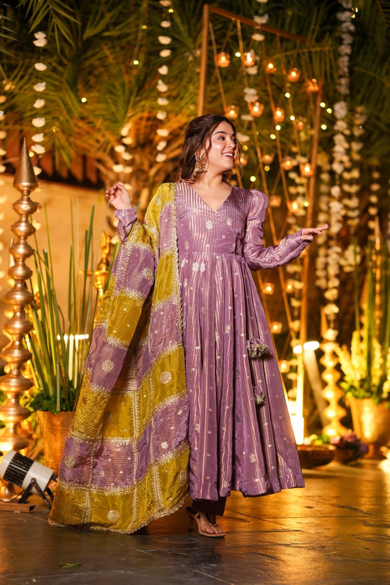 silk anarkali dress for wedding Green Silk Anarkali Palazzo Suit For Wedding Celebration