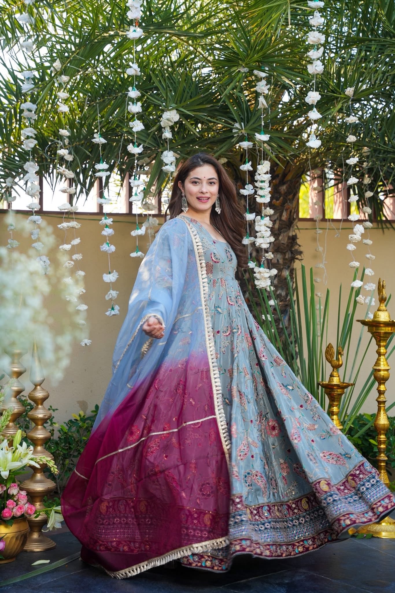 Morbagh Grey Heavy Embroidered Wedding Wear Maxi Set