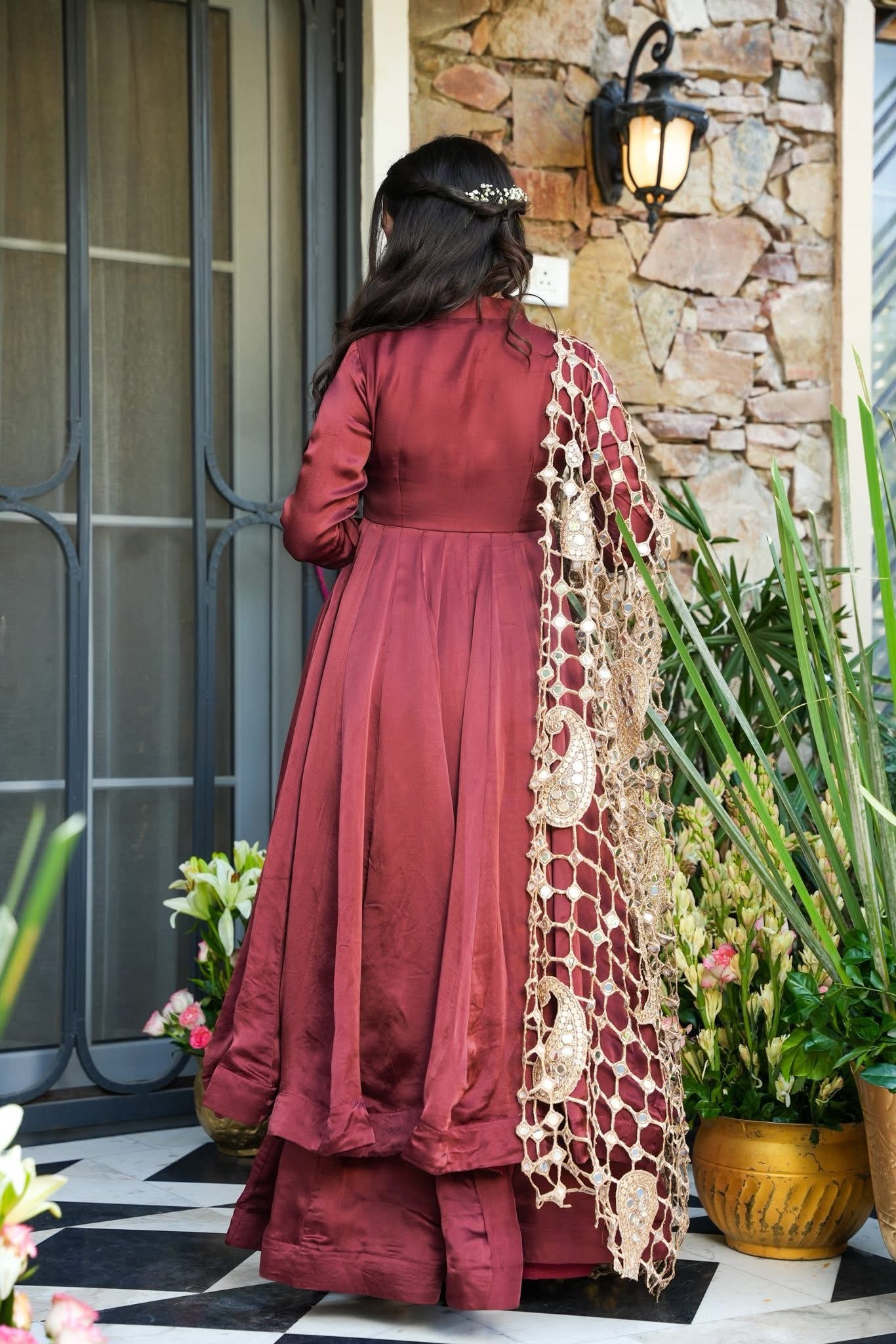 Samragyaa Brown Trendy Anarkali Suit Set