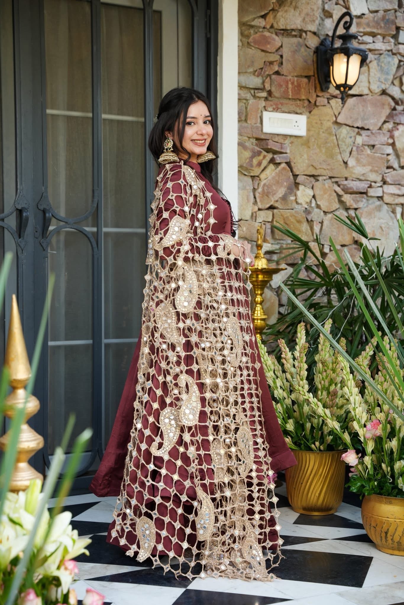Samragyaa Brown Trendy Anarkali Suit Set
