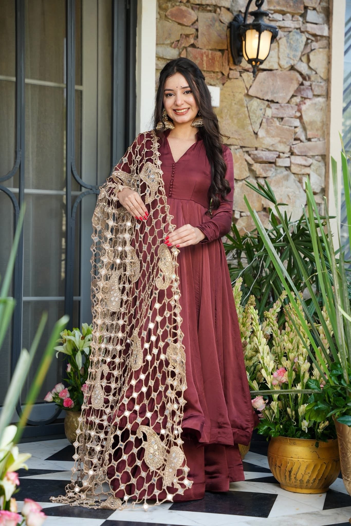 Buy Samragyaa Brown Trendy Anarkali Suit Set Online in India | Idaho Clothing Buy Samragyaa Brown Trendy Anarkali Suit Set Online in India | Idaho Clothing