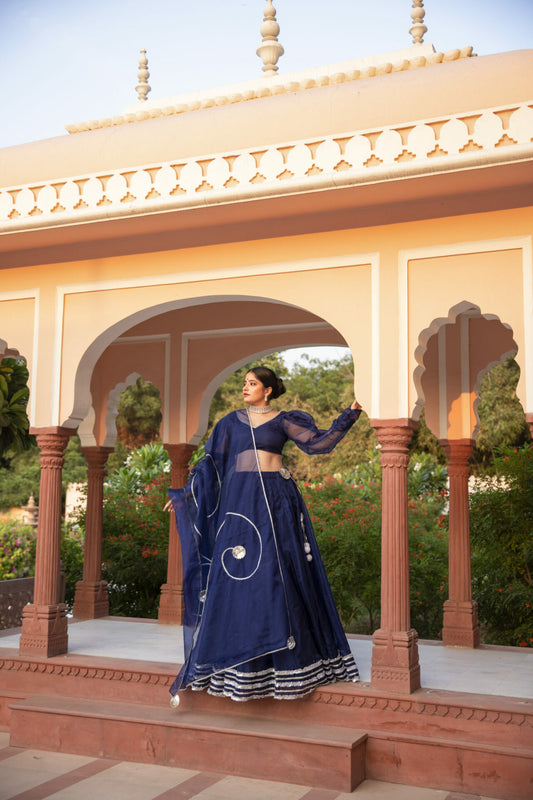 NAVY BLUE ORGANZA LEHENGA SET