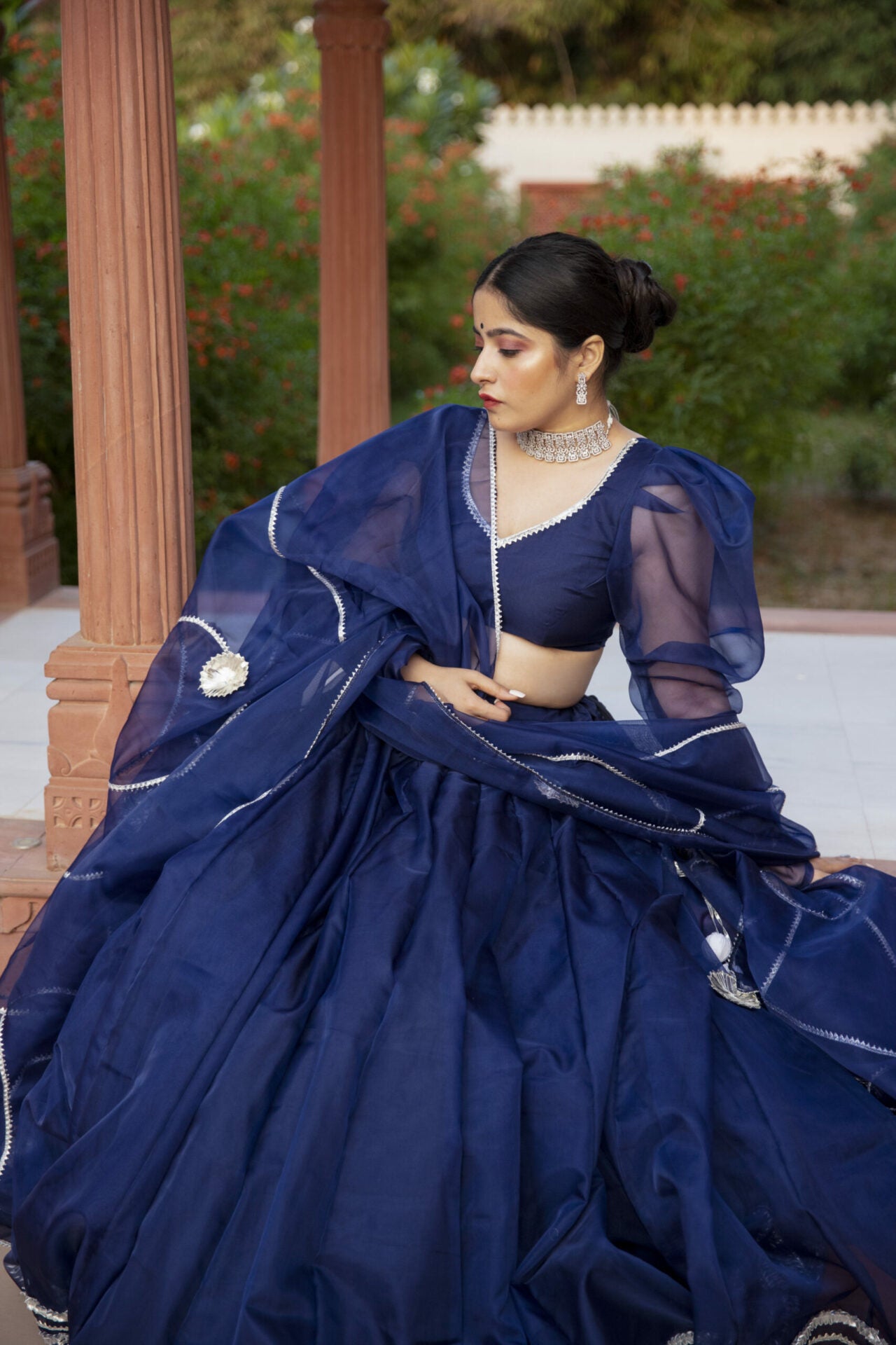 NAVY BLUE ORGANZA LEHENGA SET