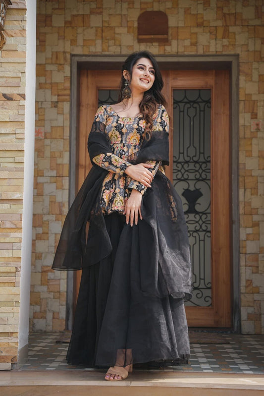 IDHITRI BLACK KURTA-PALAZZO SET