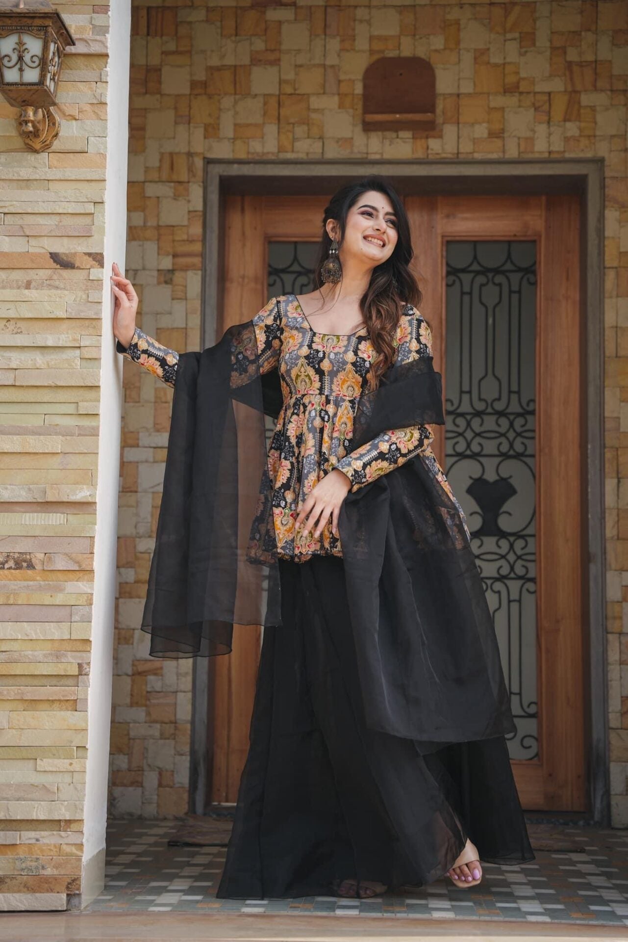 IDHITRI BLACK KURTA-PALAZZO SET