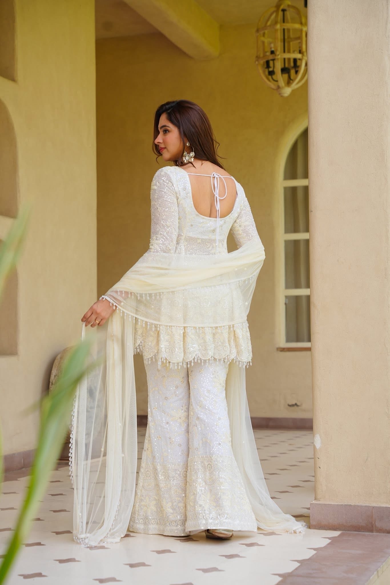 Siyaana White Heavy Embroidered Sharara Set