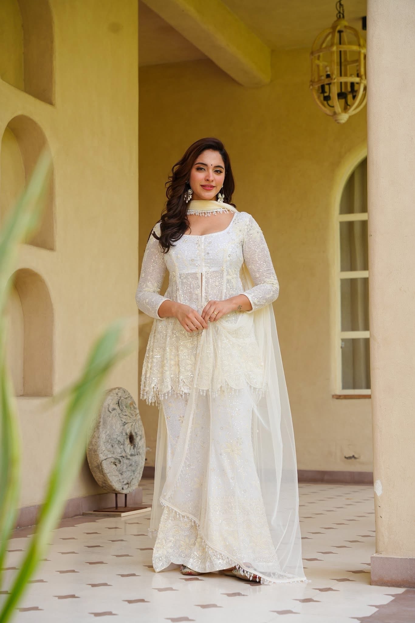 Siyaana White Heavy Embroidered Sharara Set