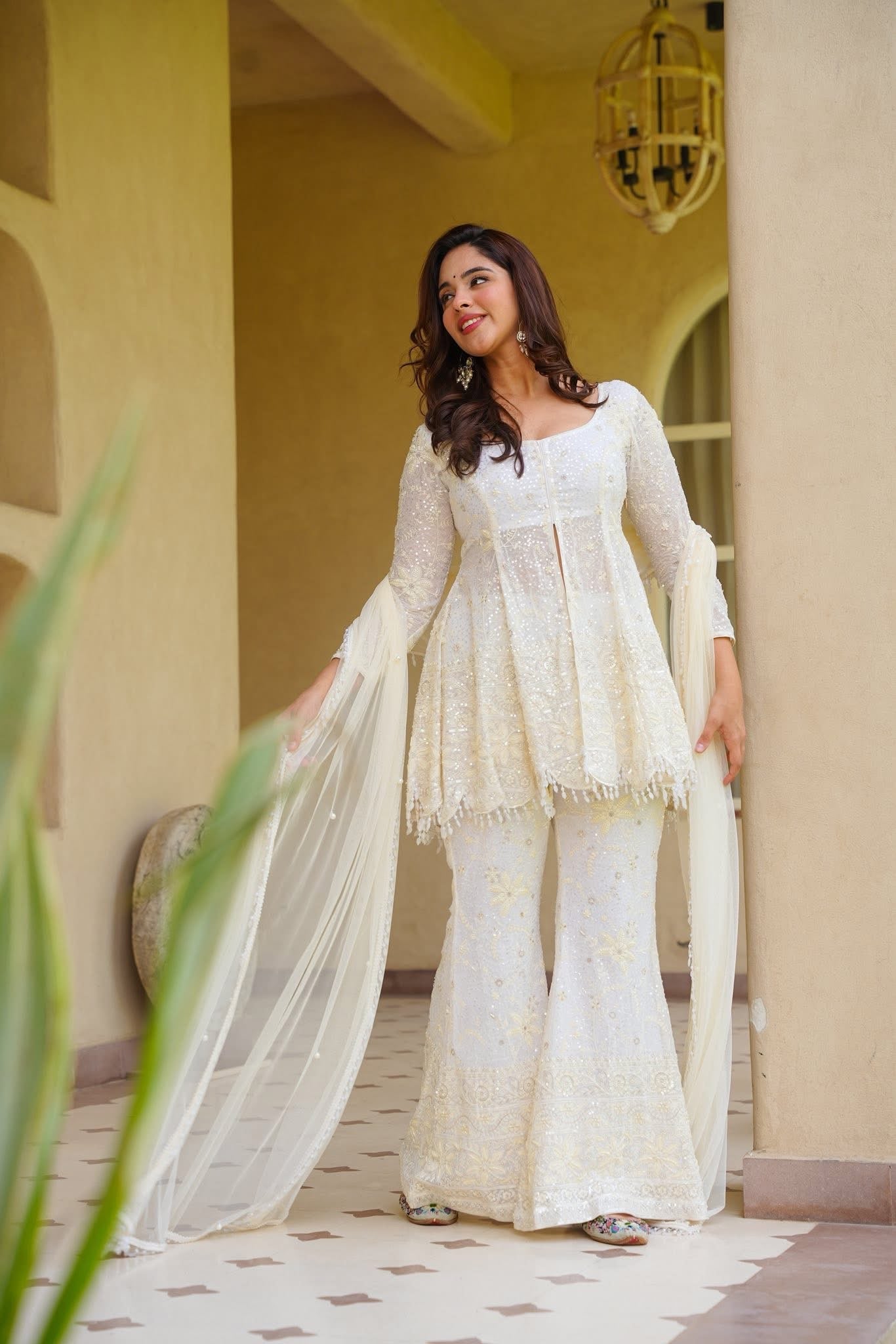 Siyaana White Heavy Embroidered Sharara Set