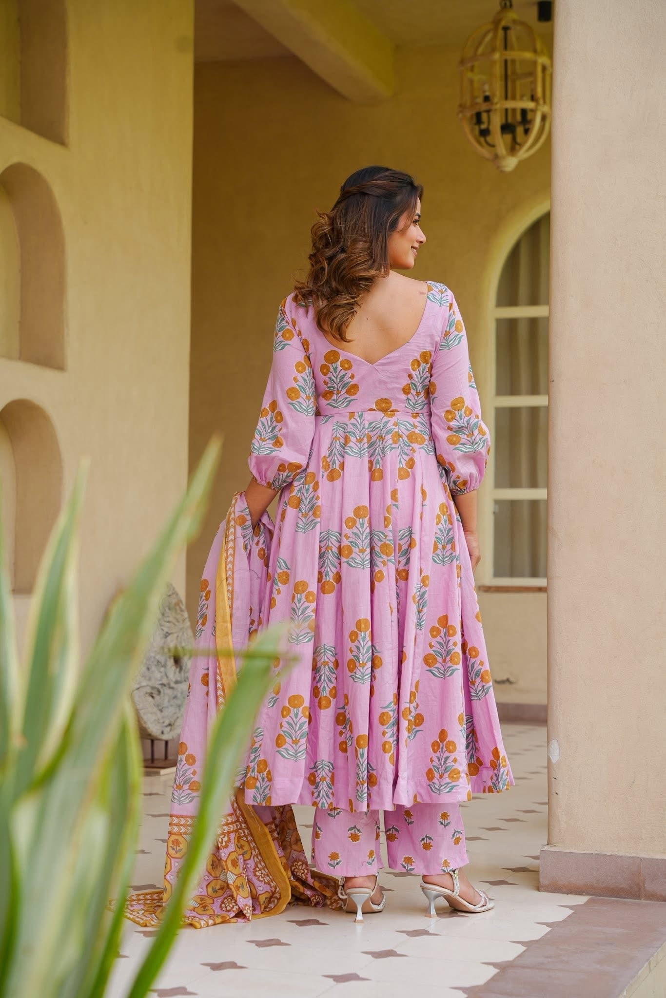 Areej Pink Cotton Anarkali Suit Set