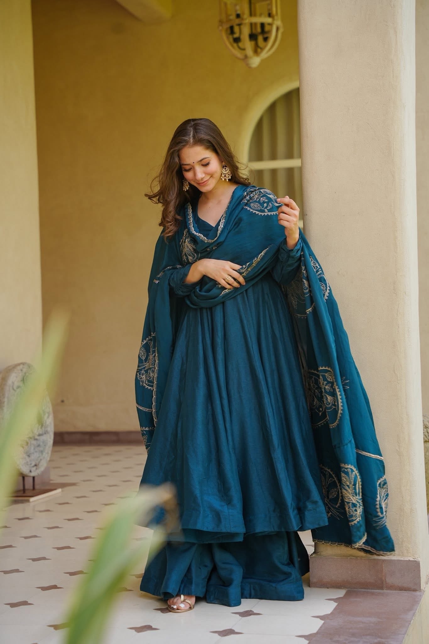 Tasneem Teal Anarkali Suit Set