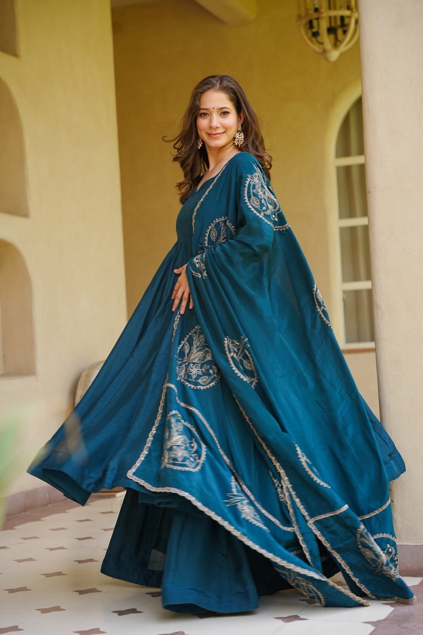 Tasneem Teal Anarkali Suit Set