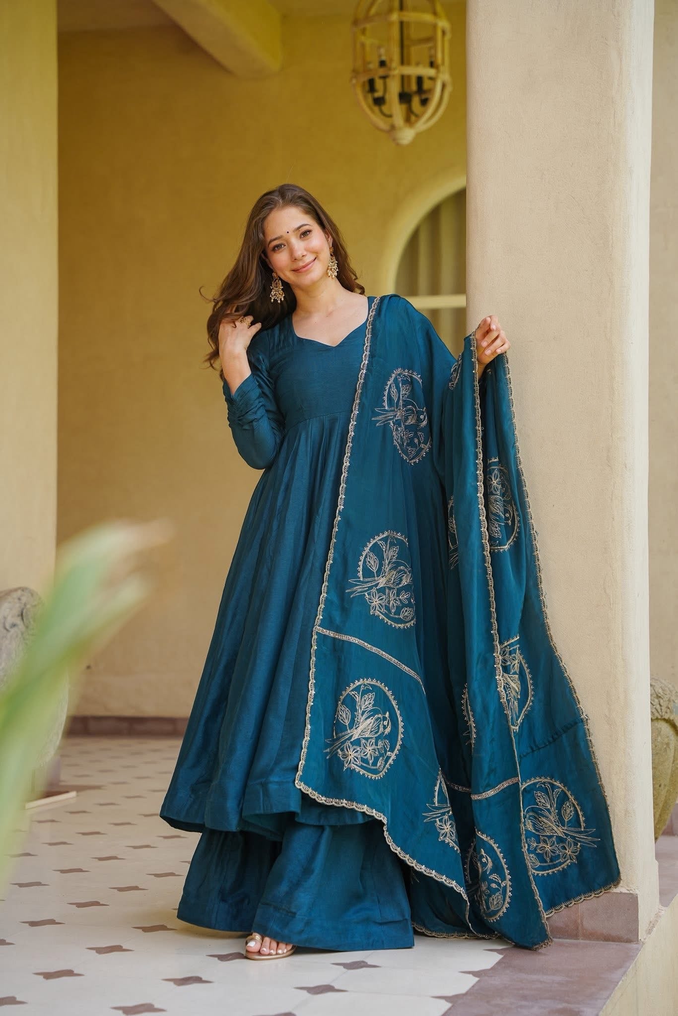Tasneem Teal Anarkali Suit Set