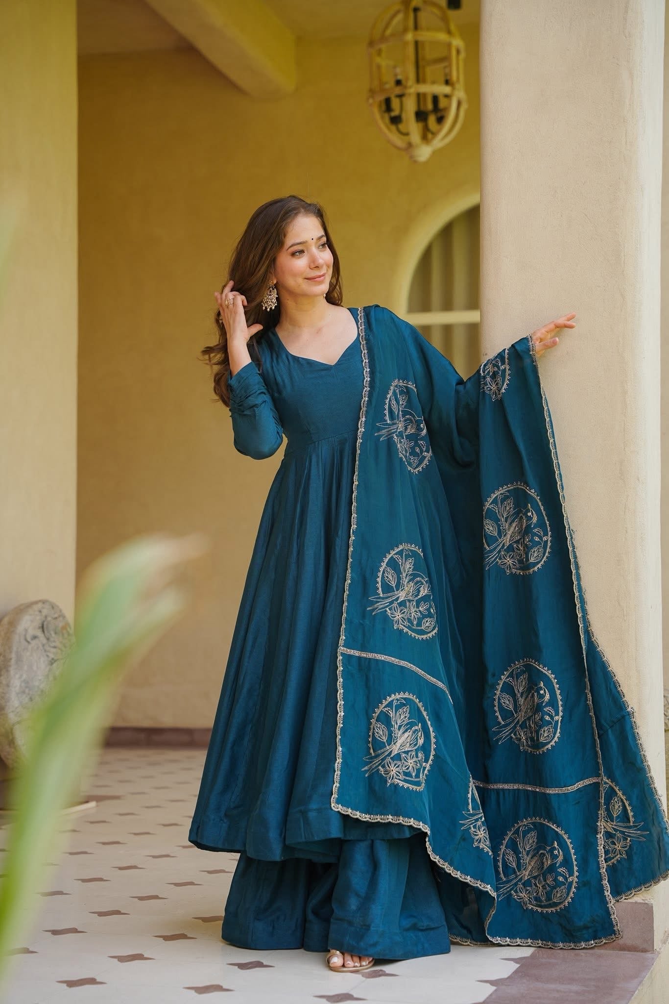 Tasneem Teal Anarkali Suit Set