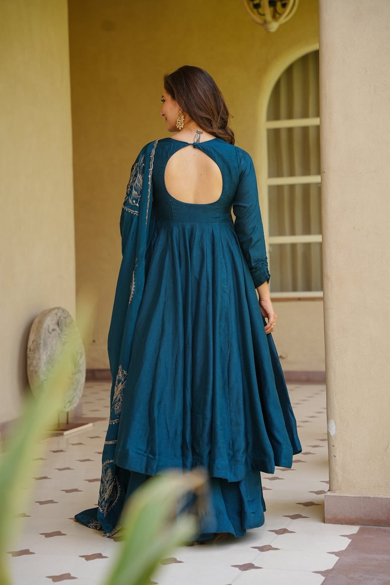 Tasneem Teal Anarkali Suit Set