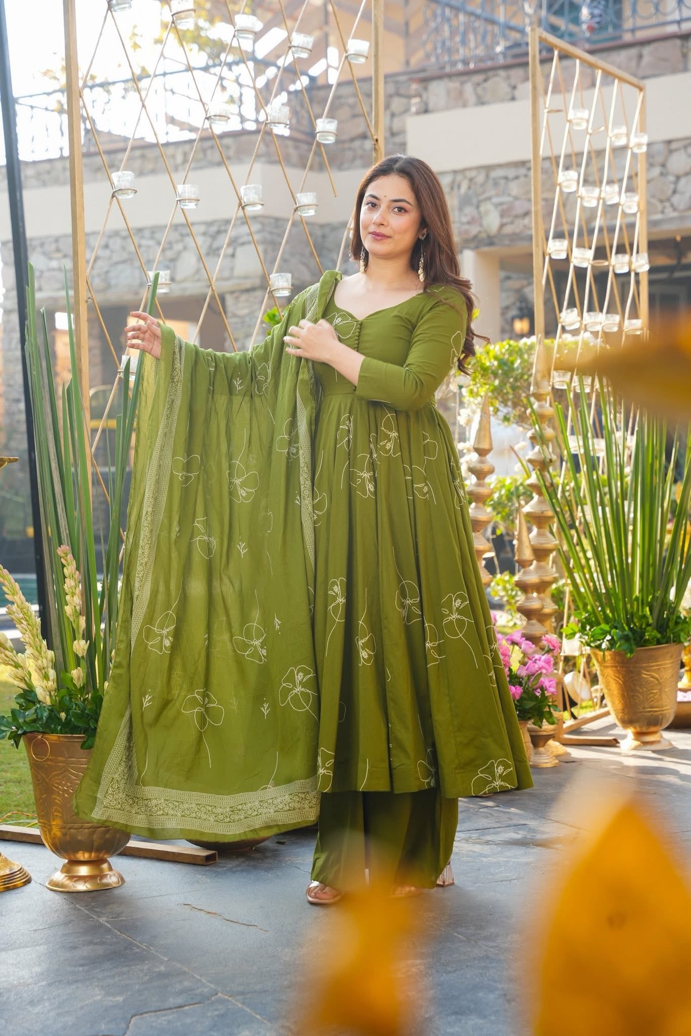 Buy Clover Glow Green Anarkali Suit Set Online in India