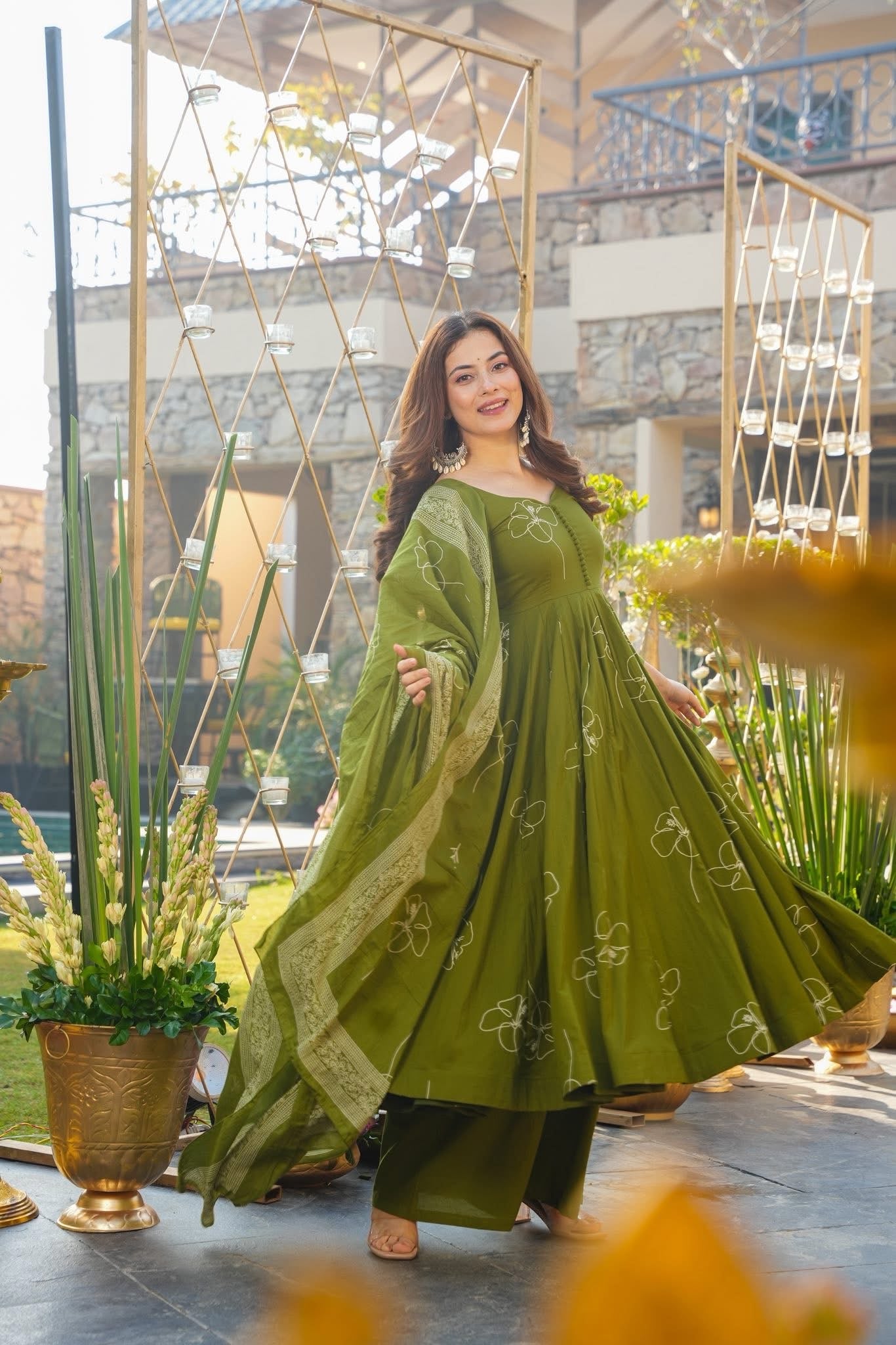 Clover Glow Green Anarkali Suit Set