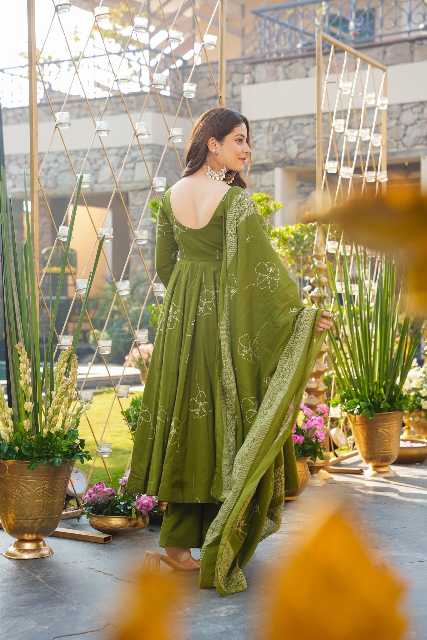 Clover Glow Green Anarkali Suit Set