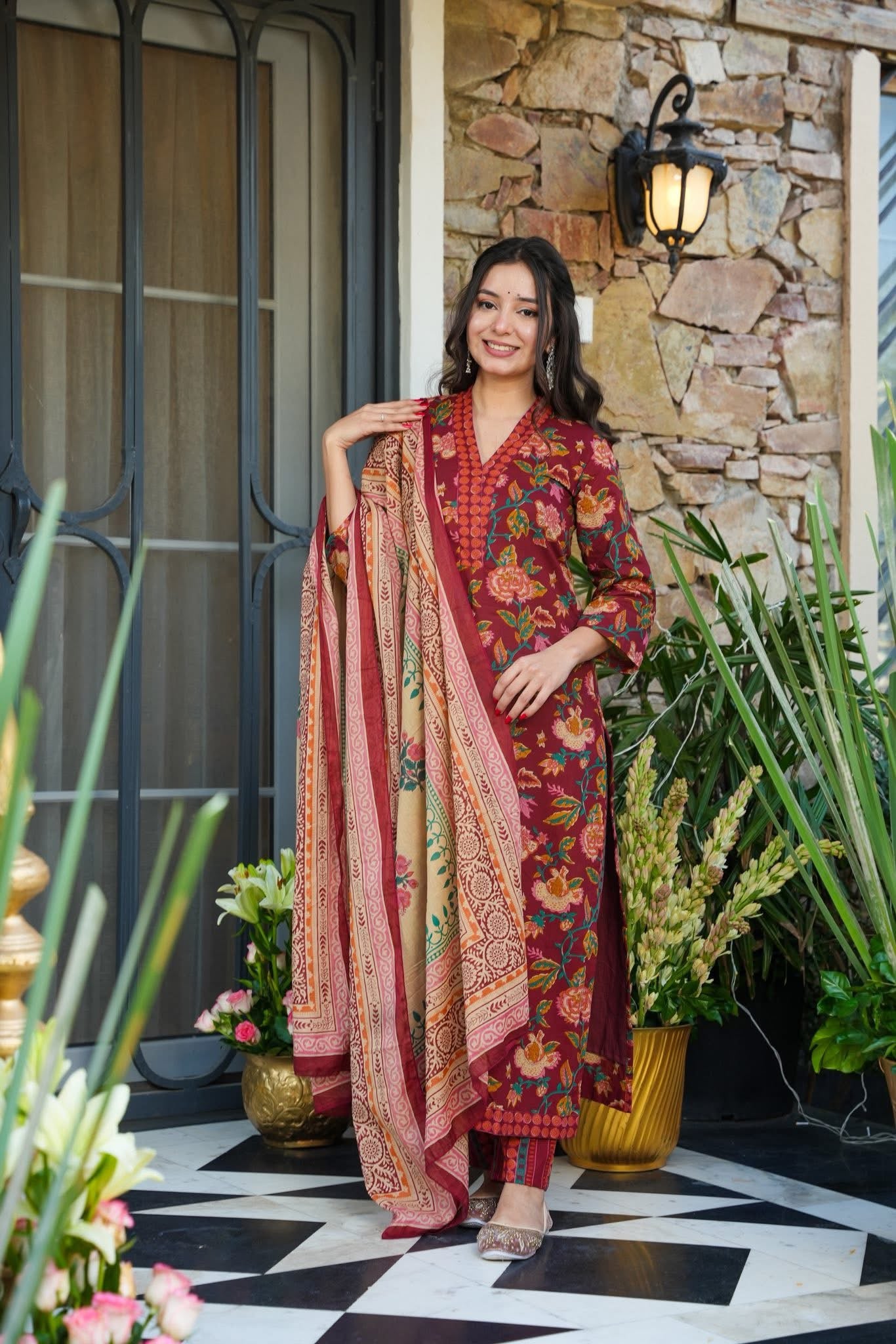 Surkhgul Cotton Straight Kurta Set