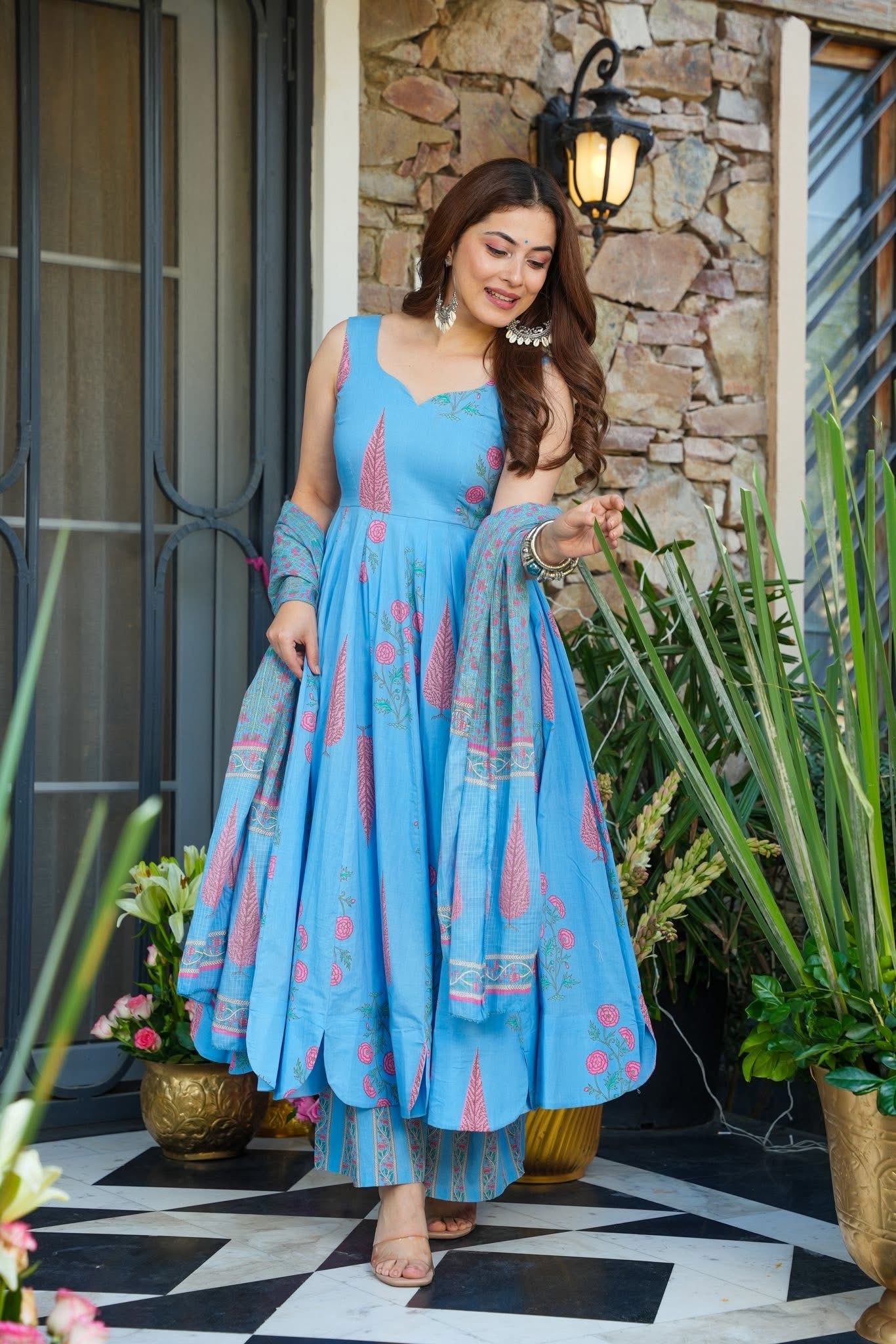 Gatika Printed Cotton Anarkali Suit Set