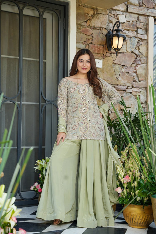 Shine Whisper Embellished Sharara Set