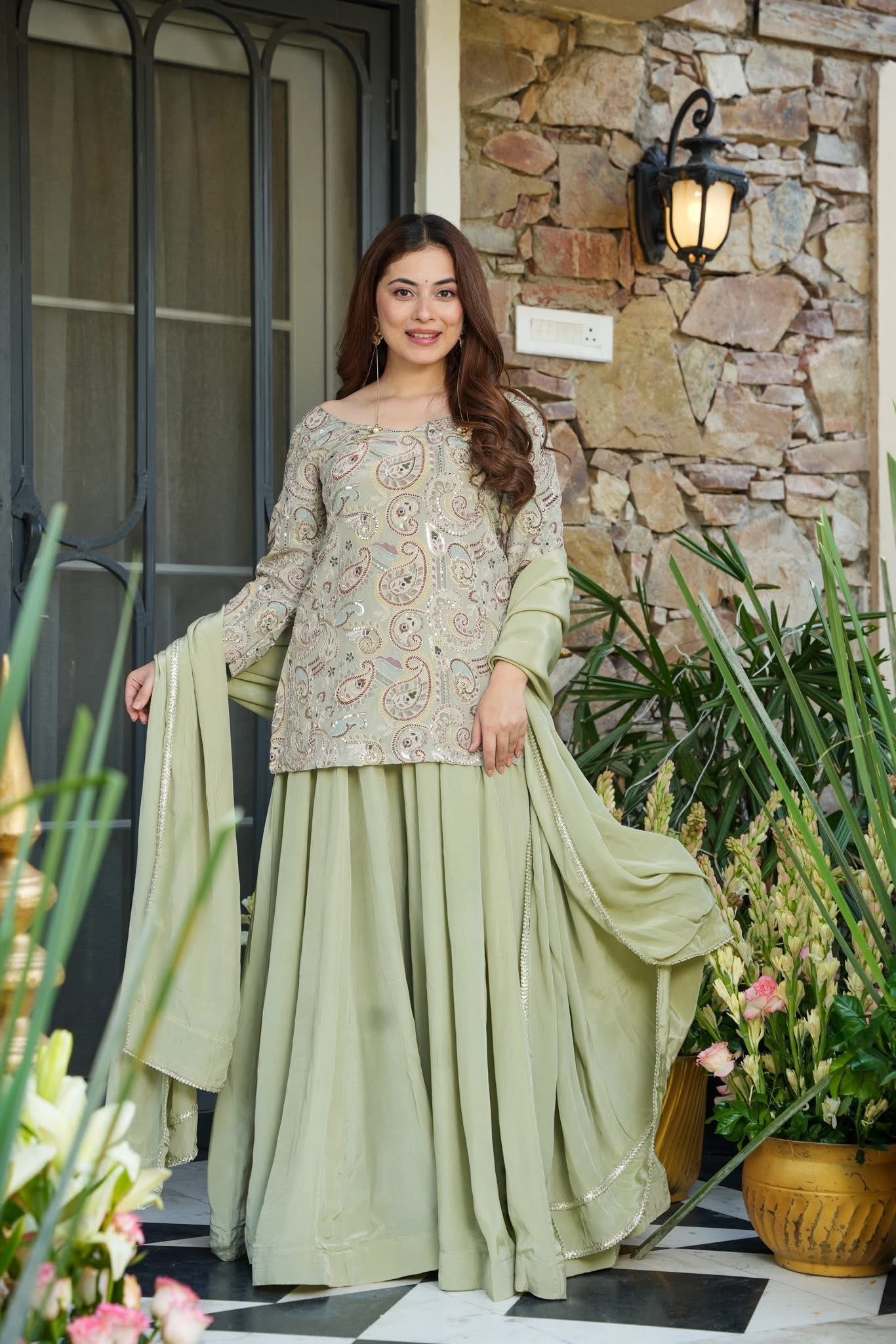 Shine Whisper Embellished Sharara Set