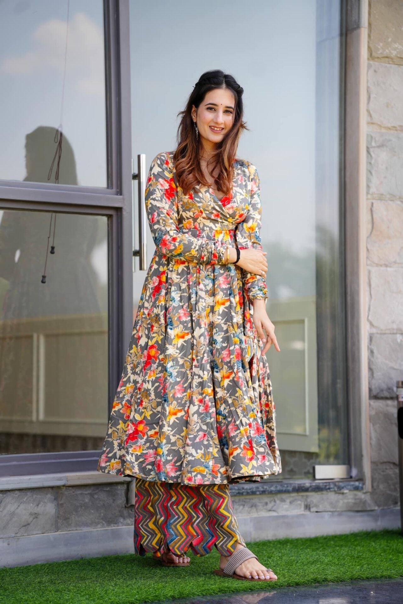 sandhya grey floral suit set