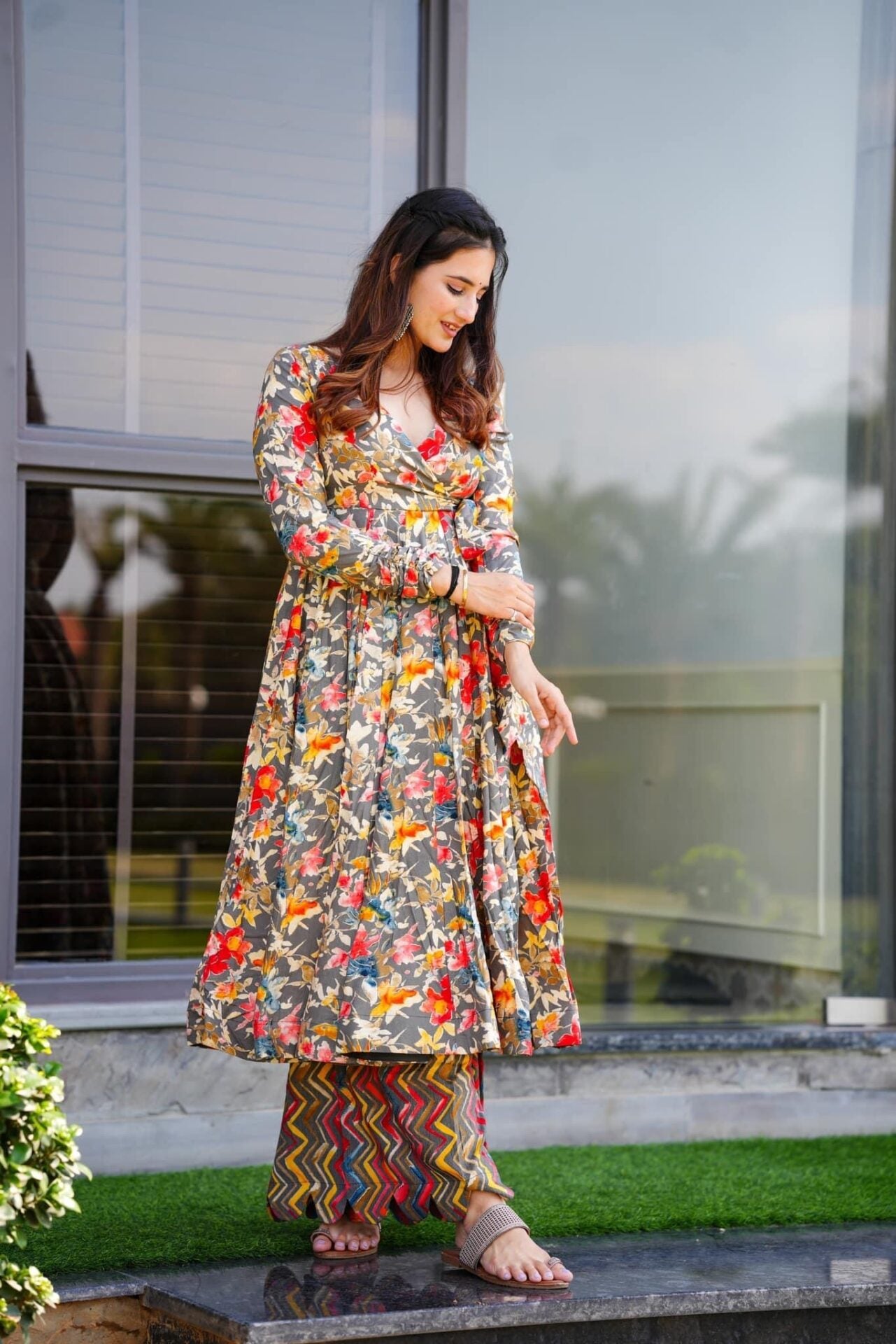 sandhya grey floral suit set