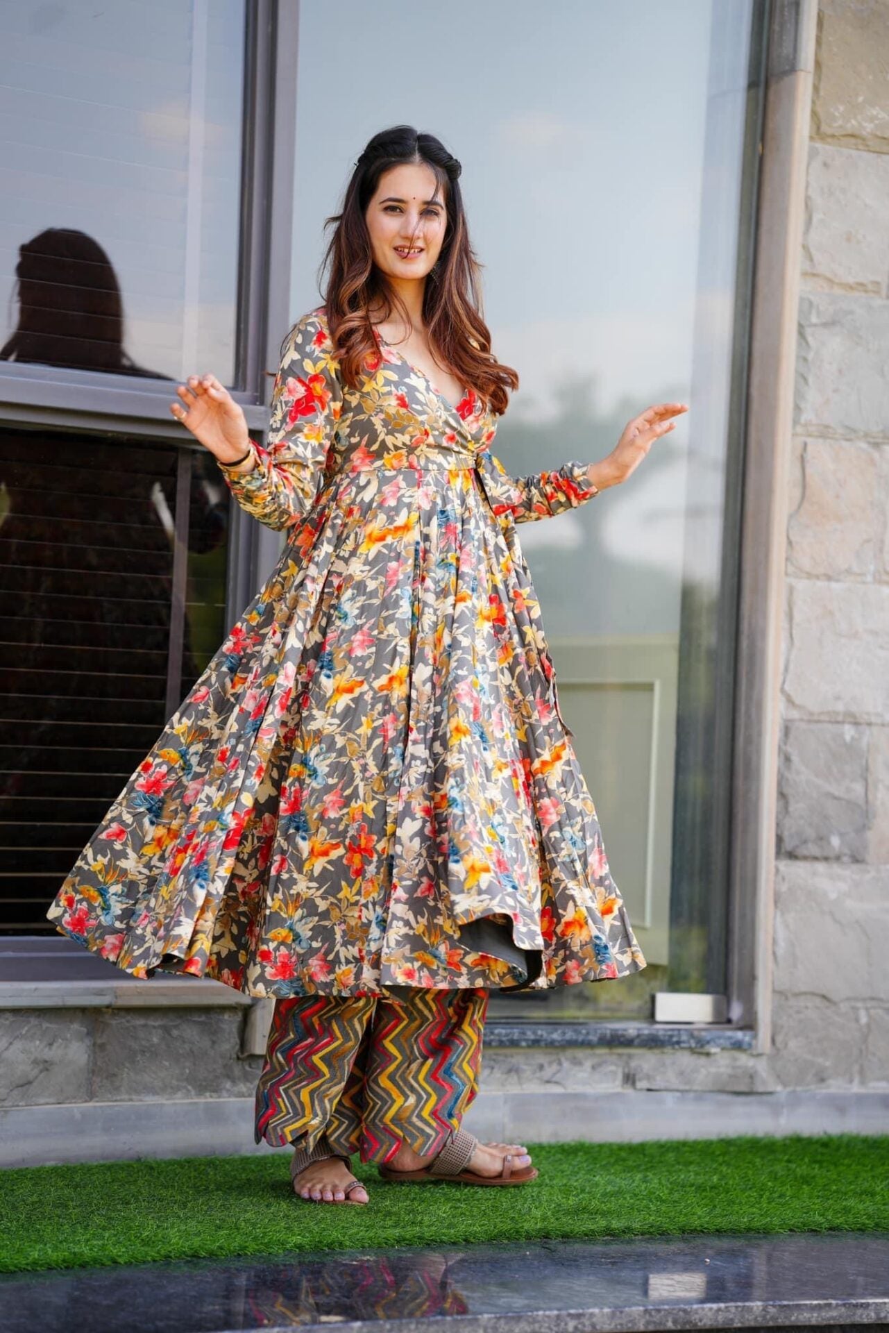 sandhya grey floral suit set