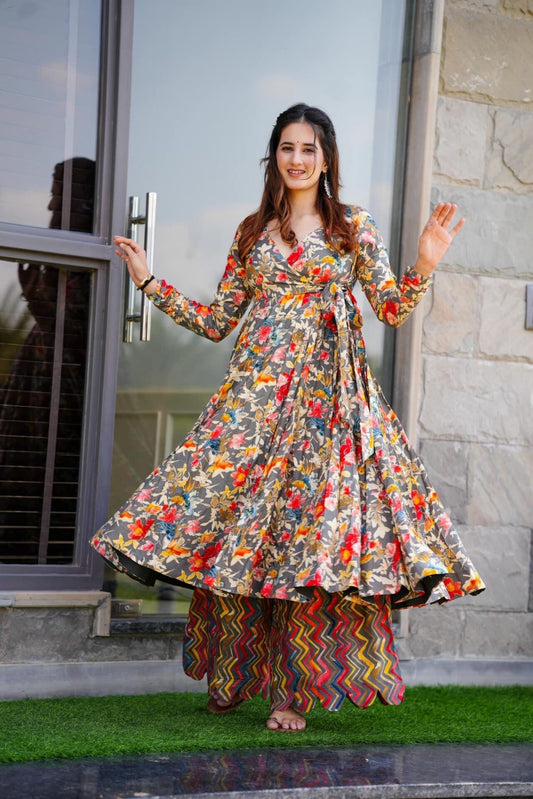 sandhya grey floral suit set