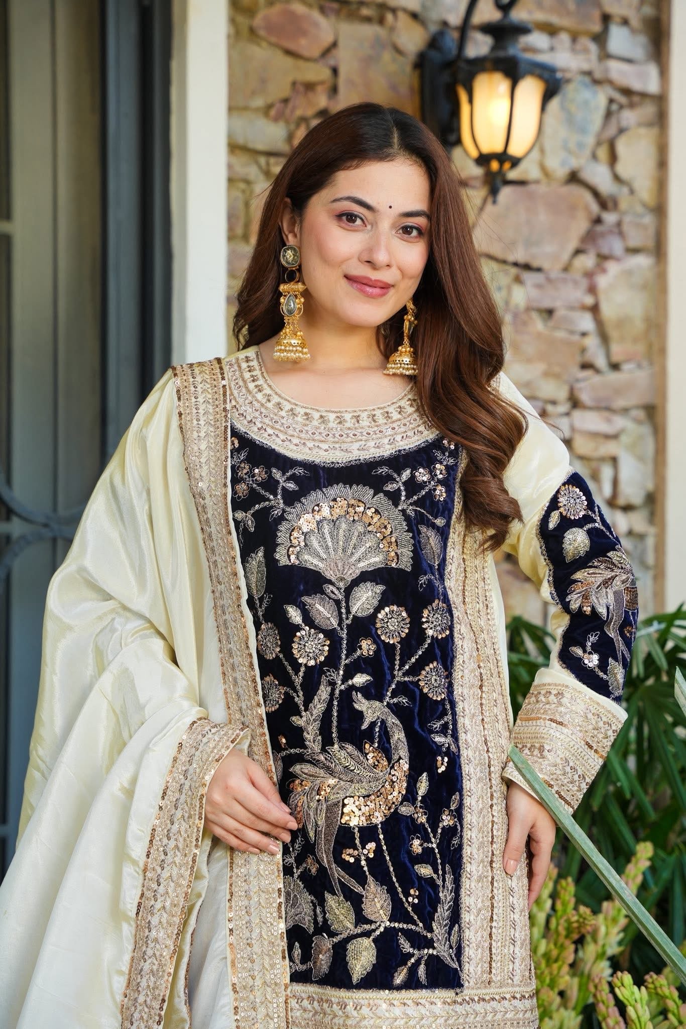 Mizaal Royal Velvet Cosmos Sharara Set