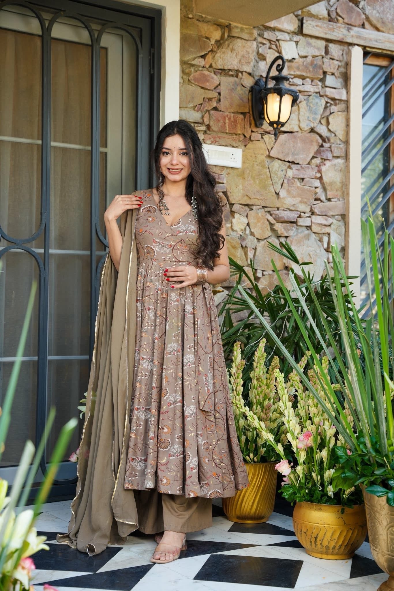 Dune Elegance Printed Rayon Suit Set