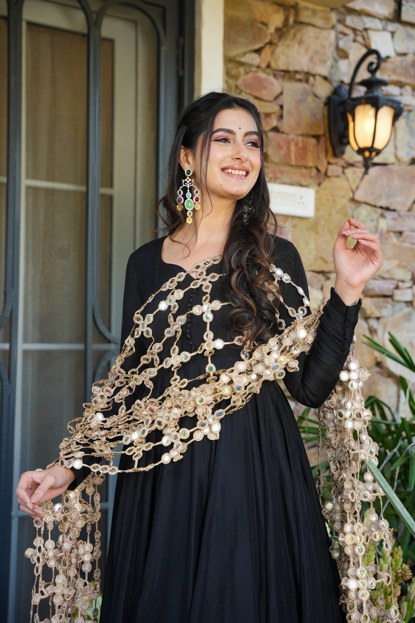 blue dress for baby girl Merlot Georgette Fabric Black Color Readymade Long Anarkali Style Gown –  Simple Sarees main image 0