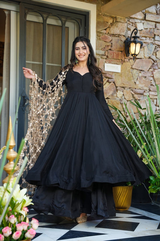 Crepe Mystic Black Anarkali Suit Set
