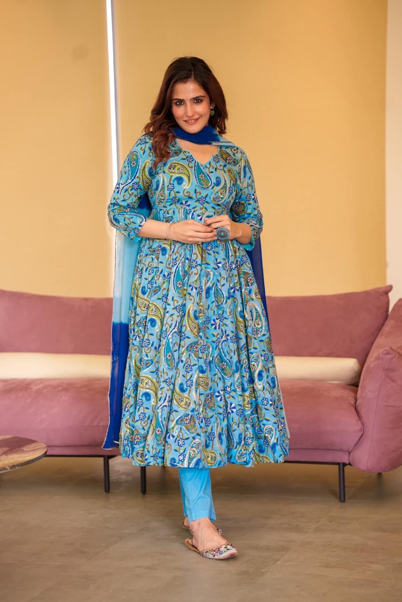 Raabta blue embroidered suit set