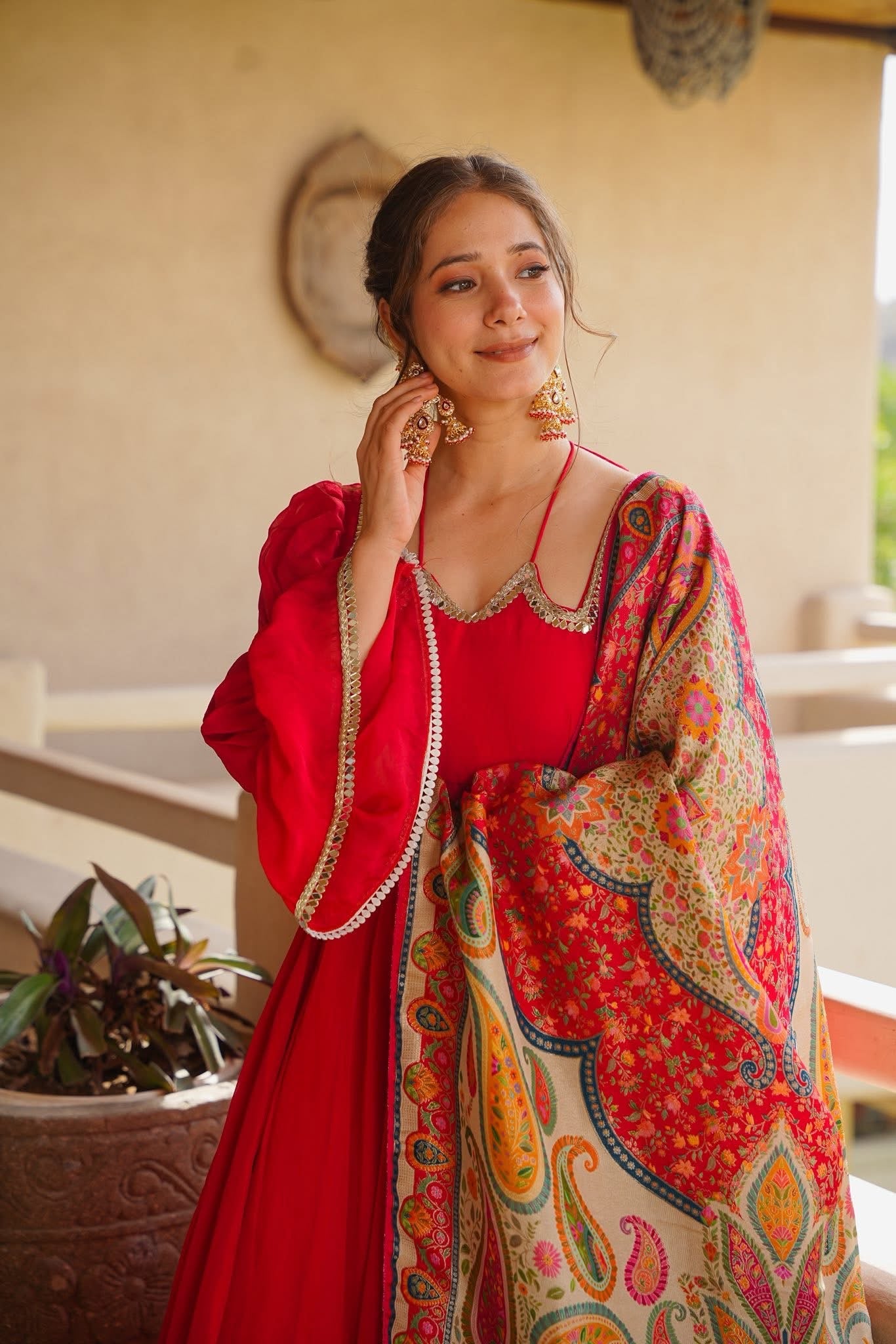 Ruhvika Red Organza Anarkali Suit Set