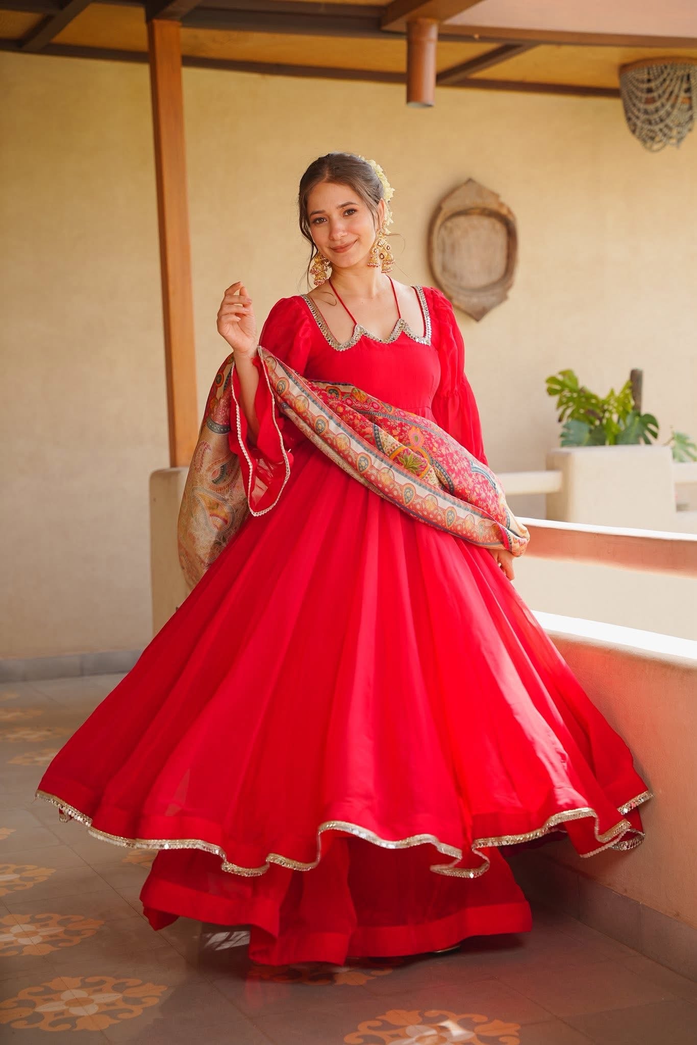 Ruhvika Red Organza Anarkali Suit Set